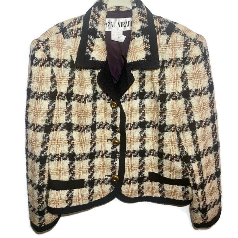 Vintage Fyzal Virani Classic Style Wool Blend Tan and Black Plaid Jacket
